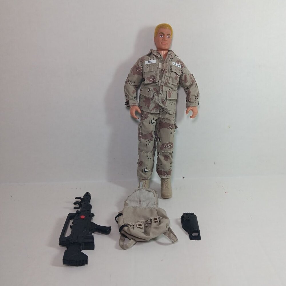 Vintage GI Joe Duke 12" Action Figure Flocked Blonde w/ Desert Camo 1991